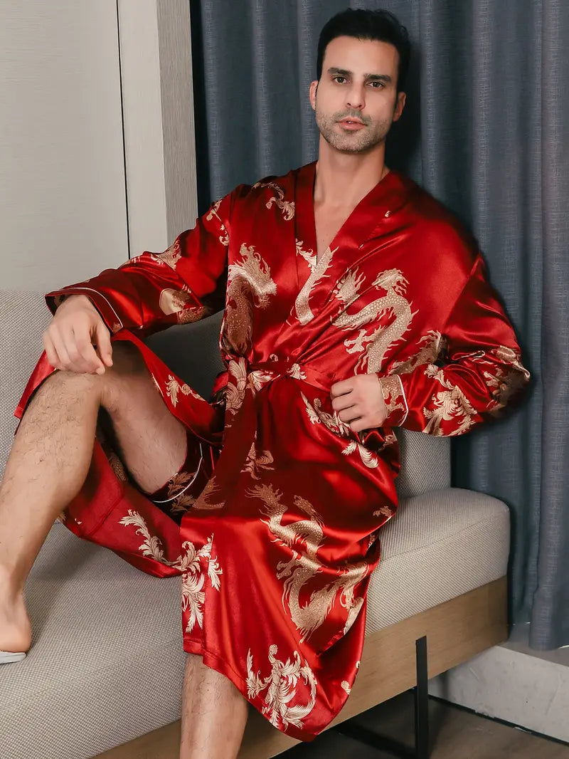 Men's black and red dragon kimono robe