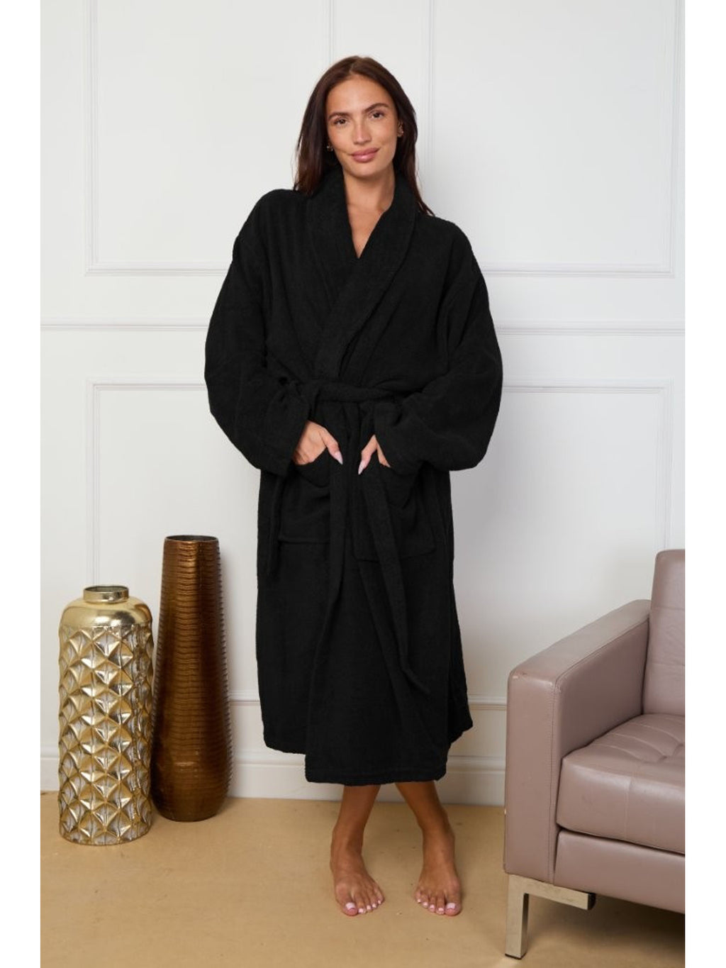 Unisex cotton bathrobe with a shawl collar