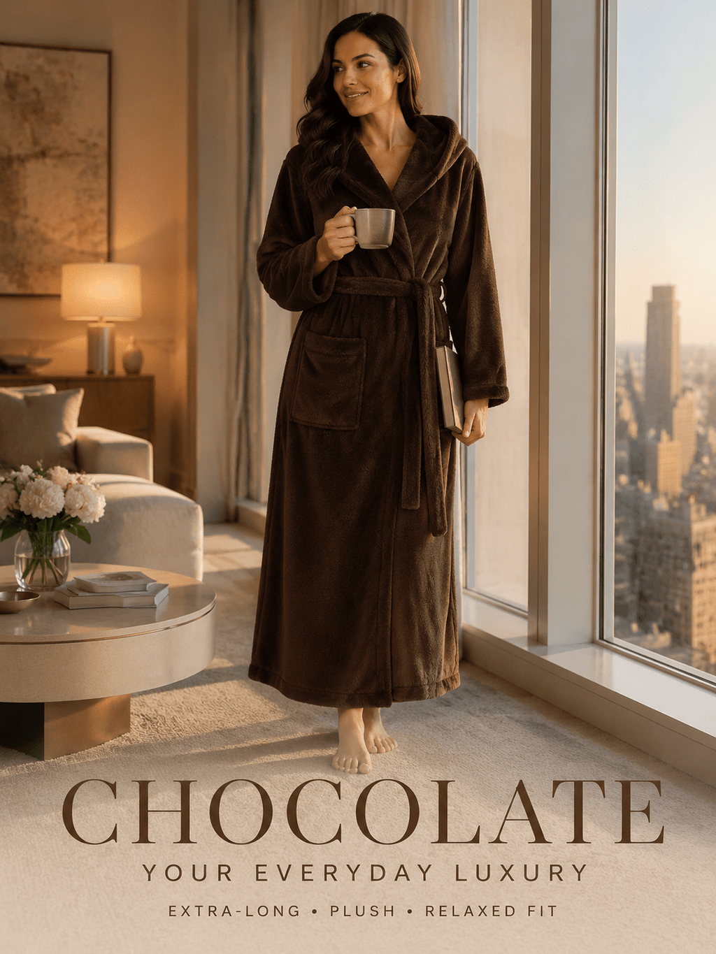 Women's long fleece bathrobe