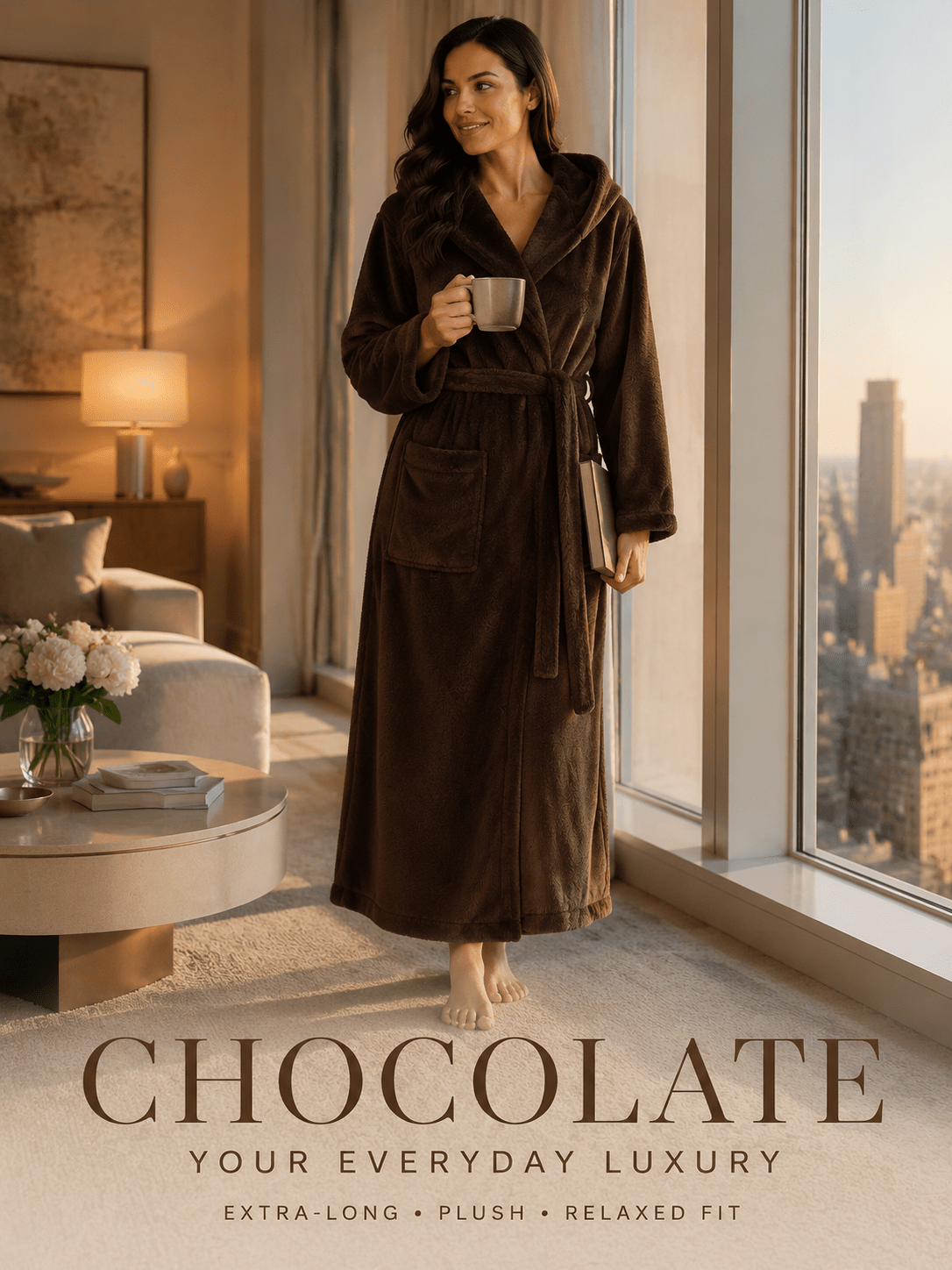 Women's long fleece bathrobe