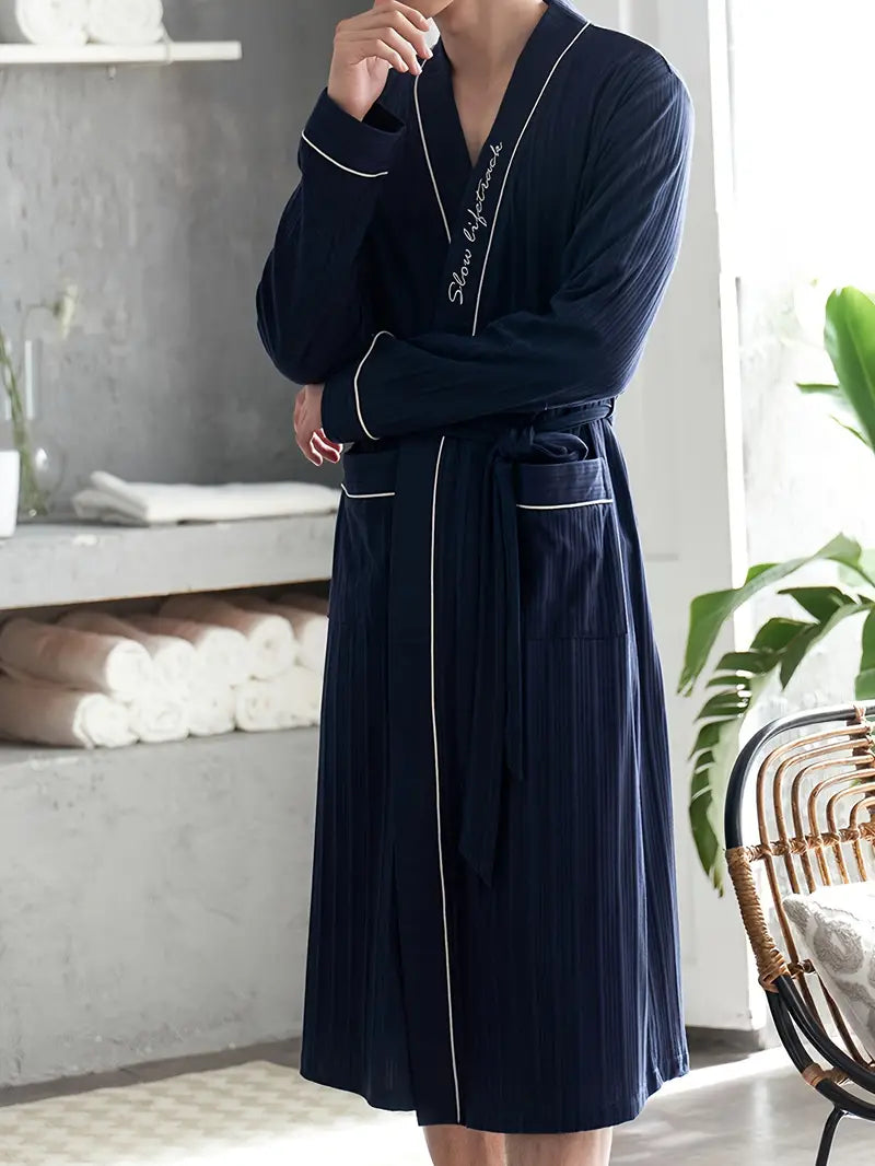 Men's navy cotton kimono robe