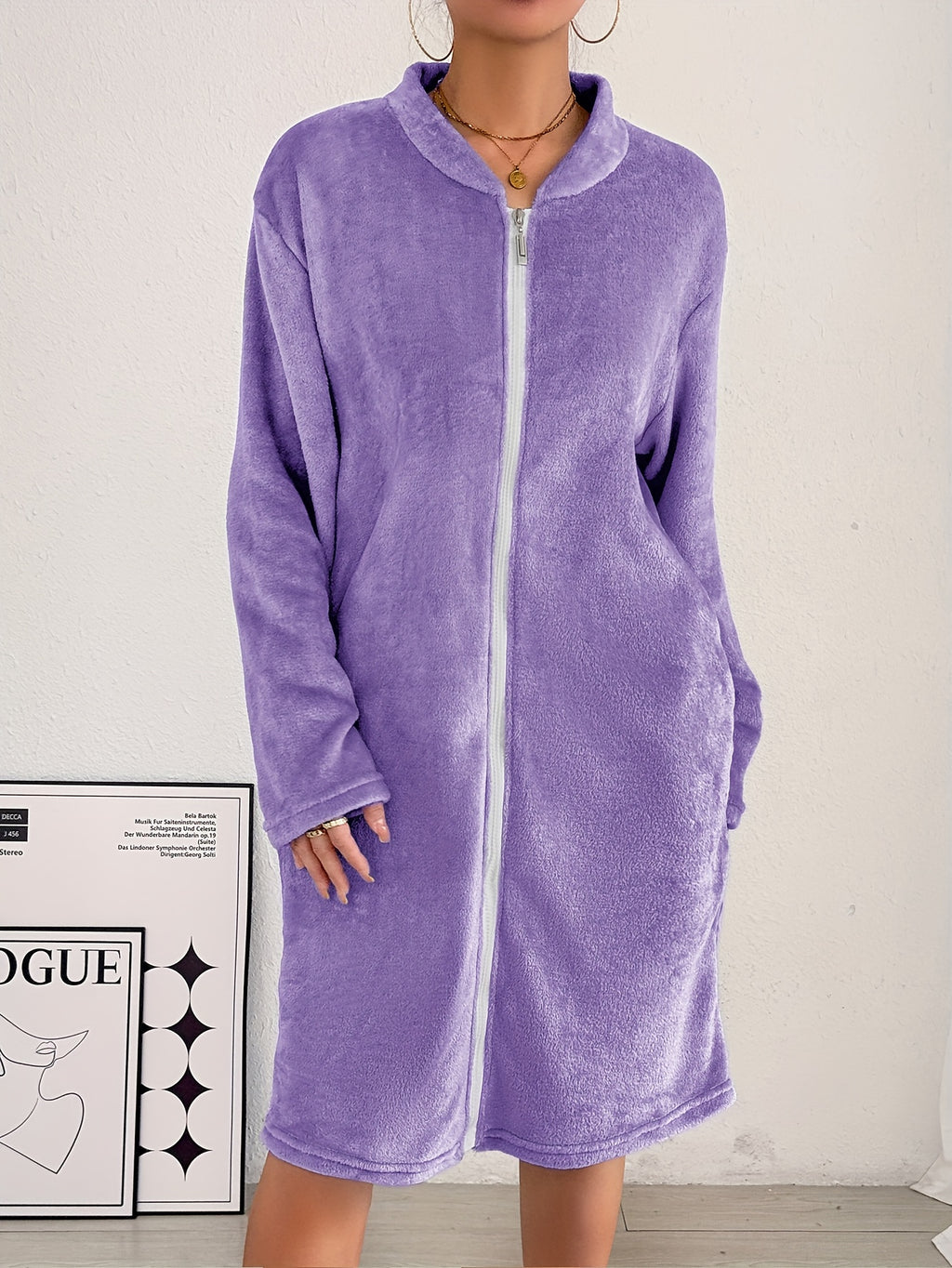 Women's zip-up flannel dressing gown