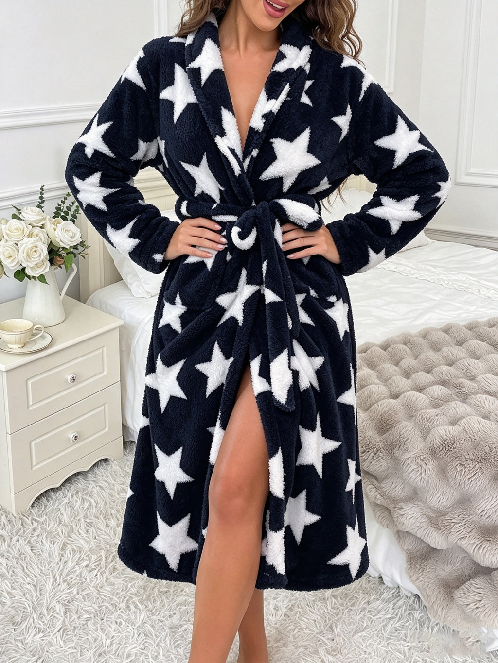 Women's leopard print flannel dressing gown