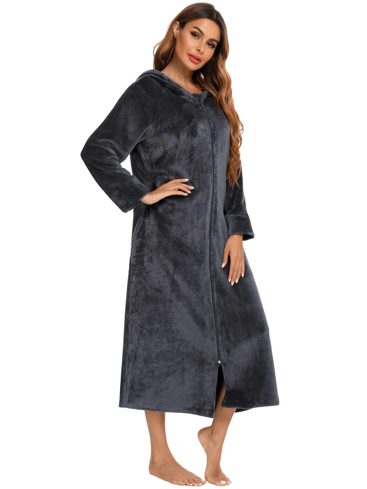 Women's long flannel zip-up dressing gown