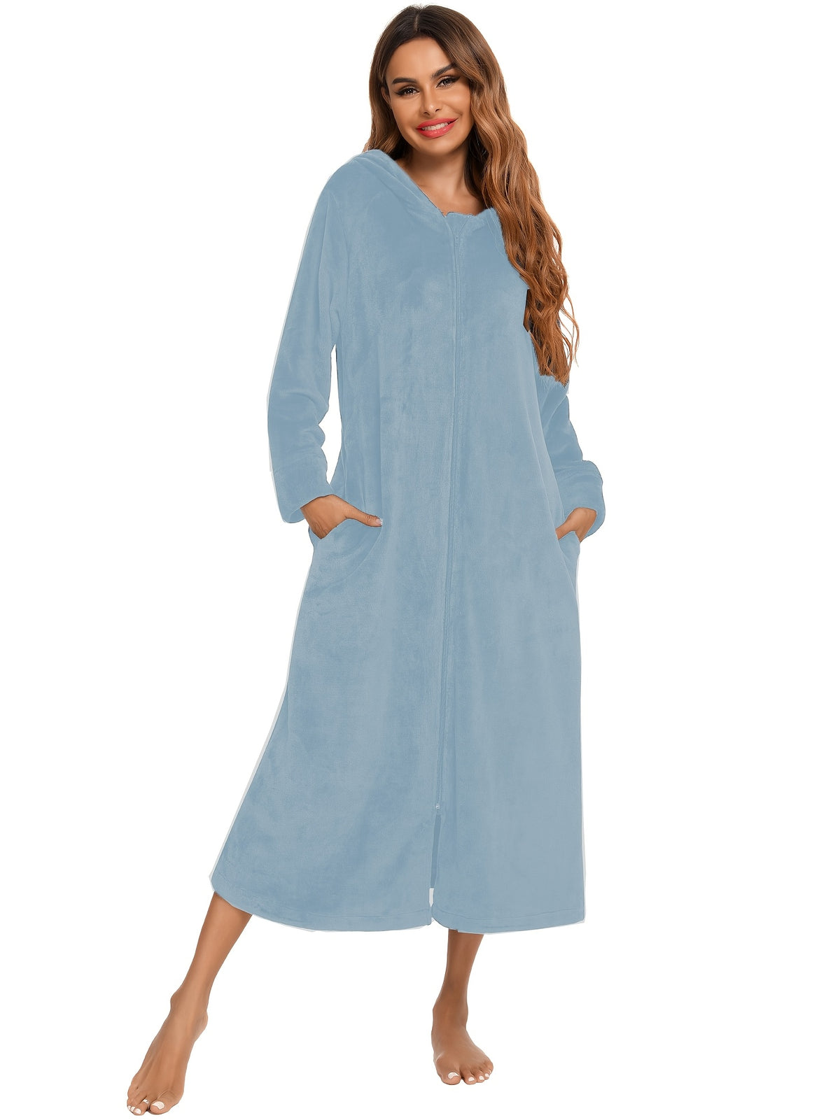 Women's long flannel zip-up dressing gown