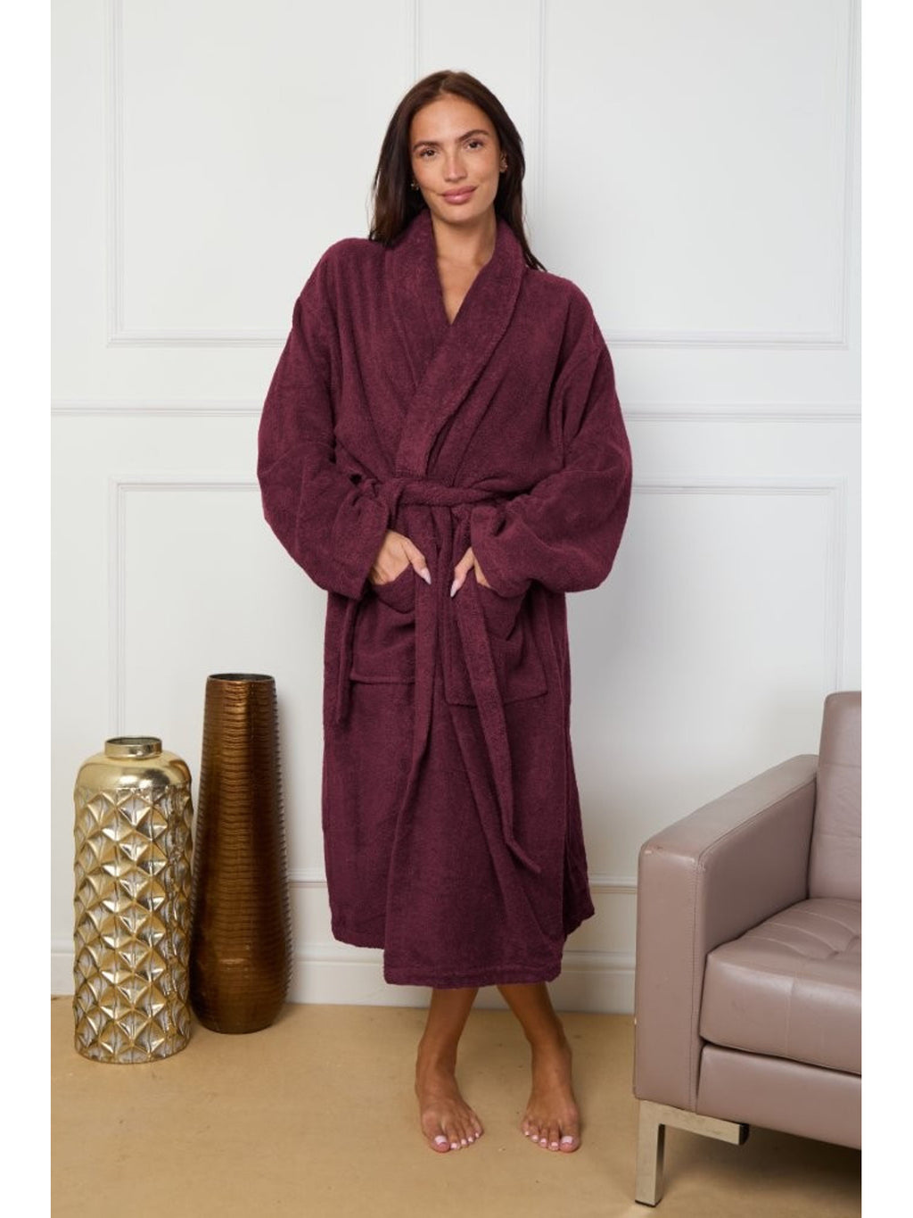 Unisex cotton bathrobe with a shawl collar