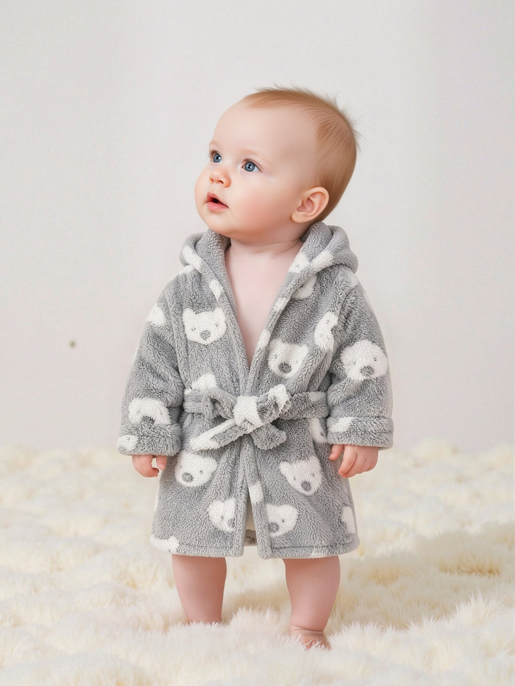 Newborn long hooded fluffy fleece dressing gown