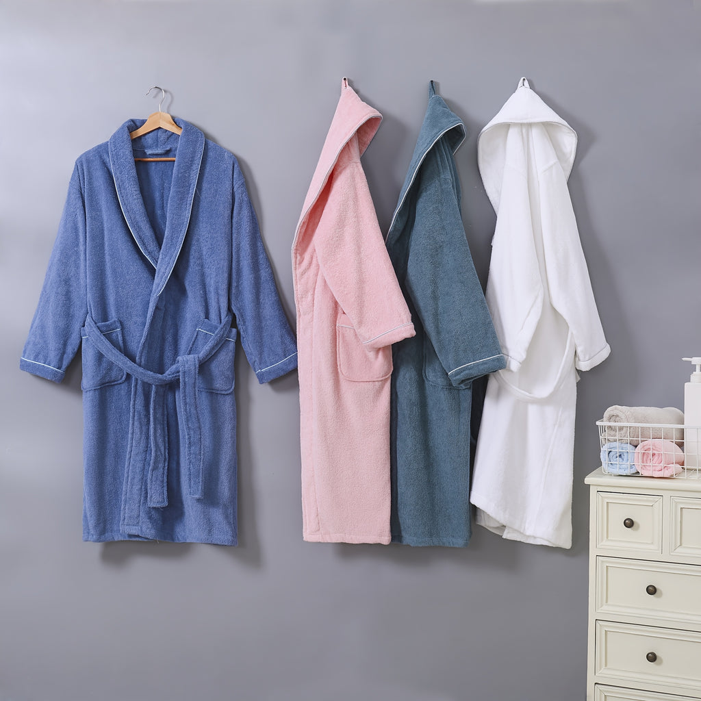 Unisex pink long towelling bathrobe