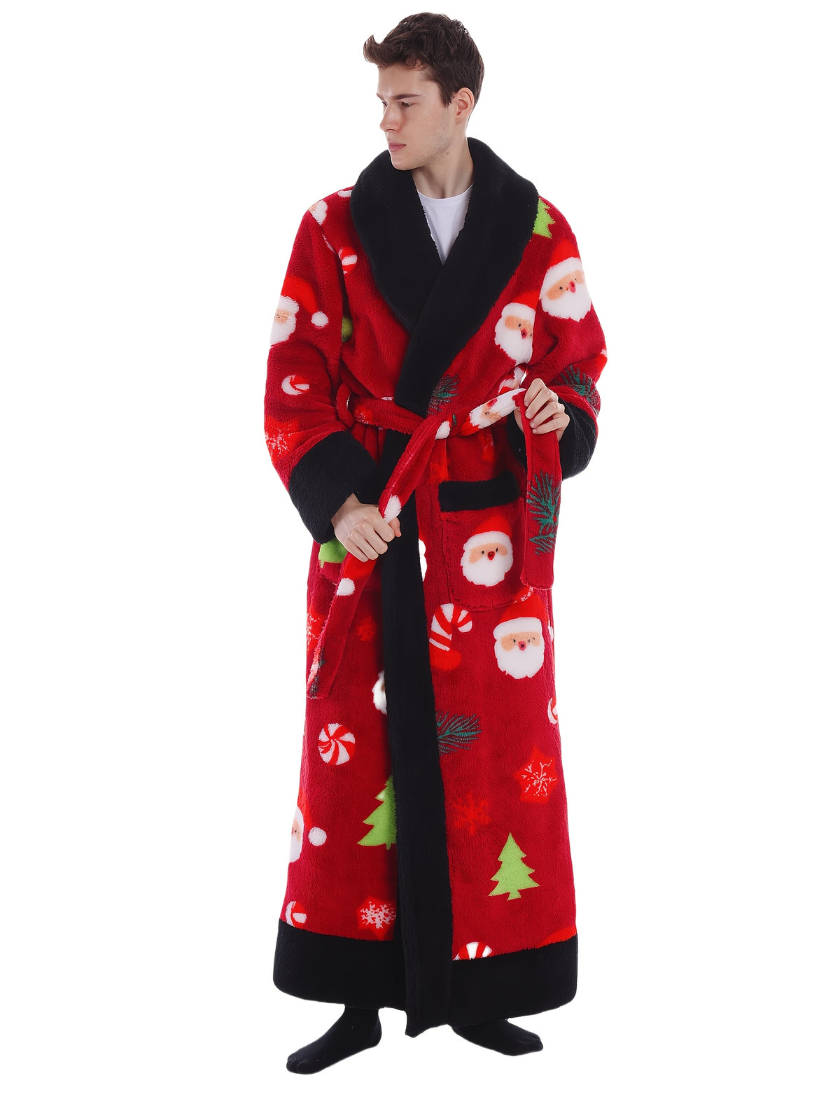 Unisex red Santa print hooded dressing gown