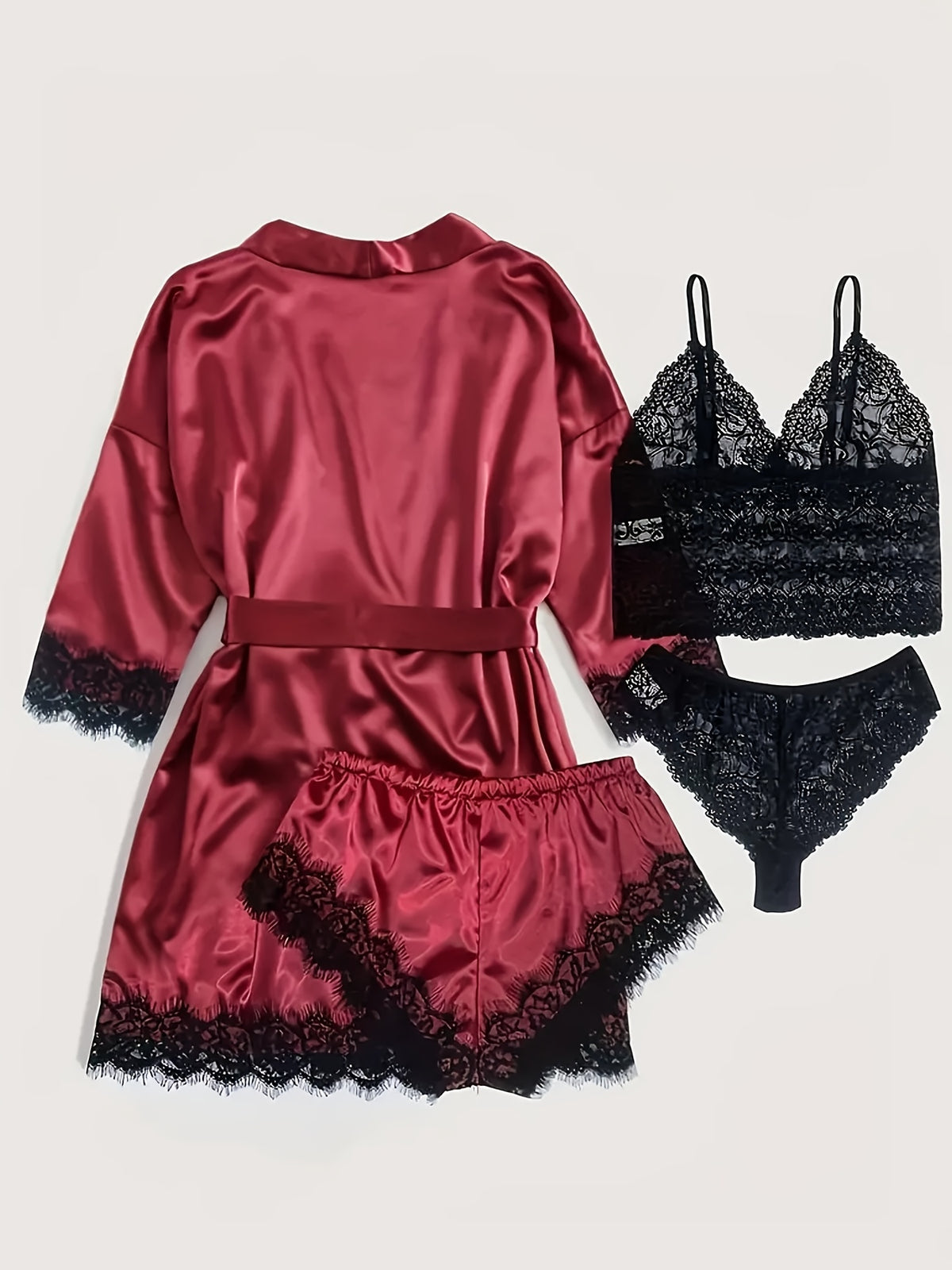 Women's lace satin robe and camisole set