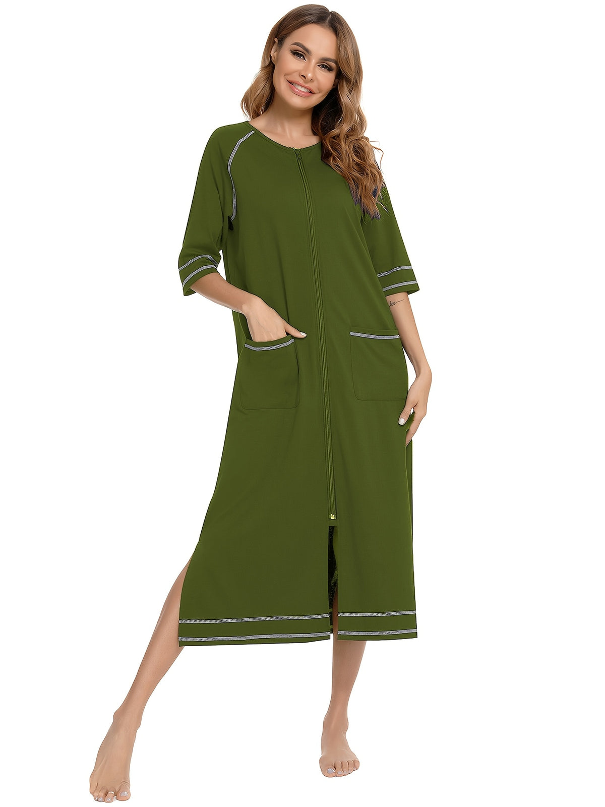 Women's full length zip-up housecoat