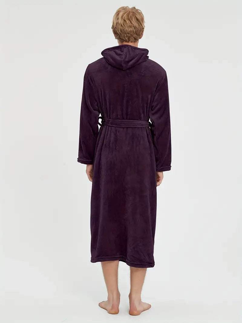 Men's hooded fleece bathrobe, charcoal