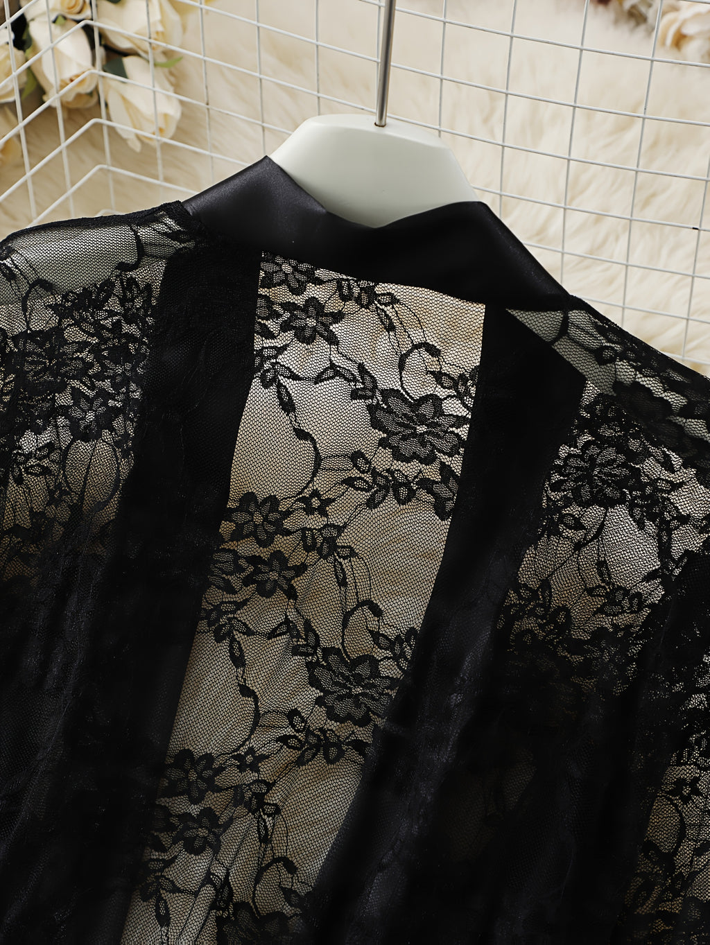Women's black lace dressing gown