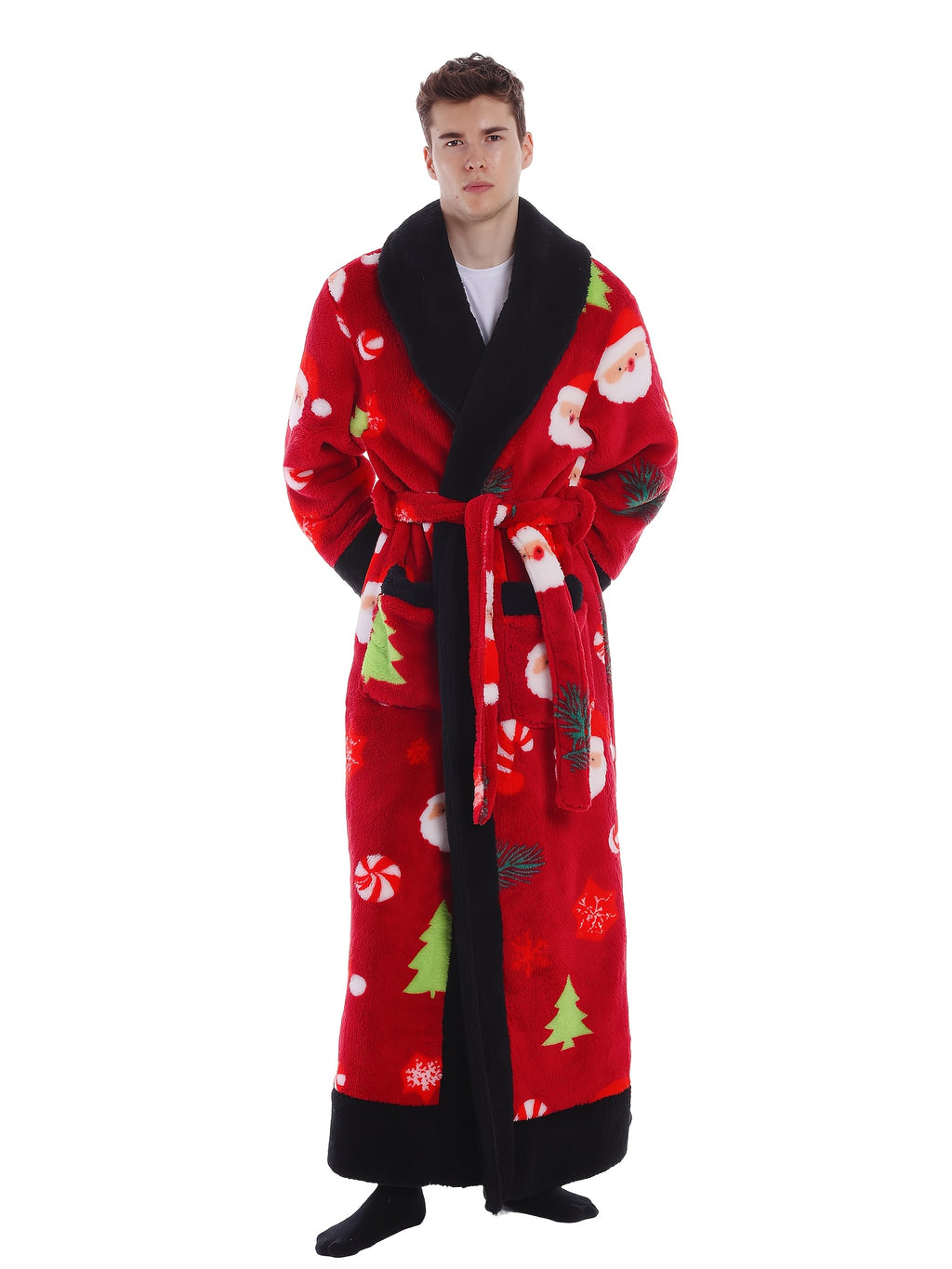 Unisex red Santa print hooded dressing gown