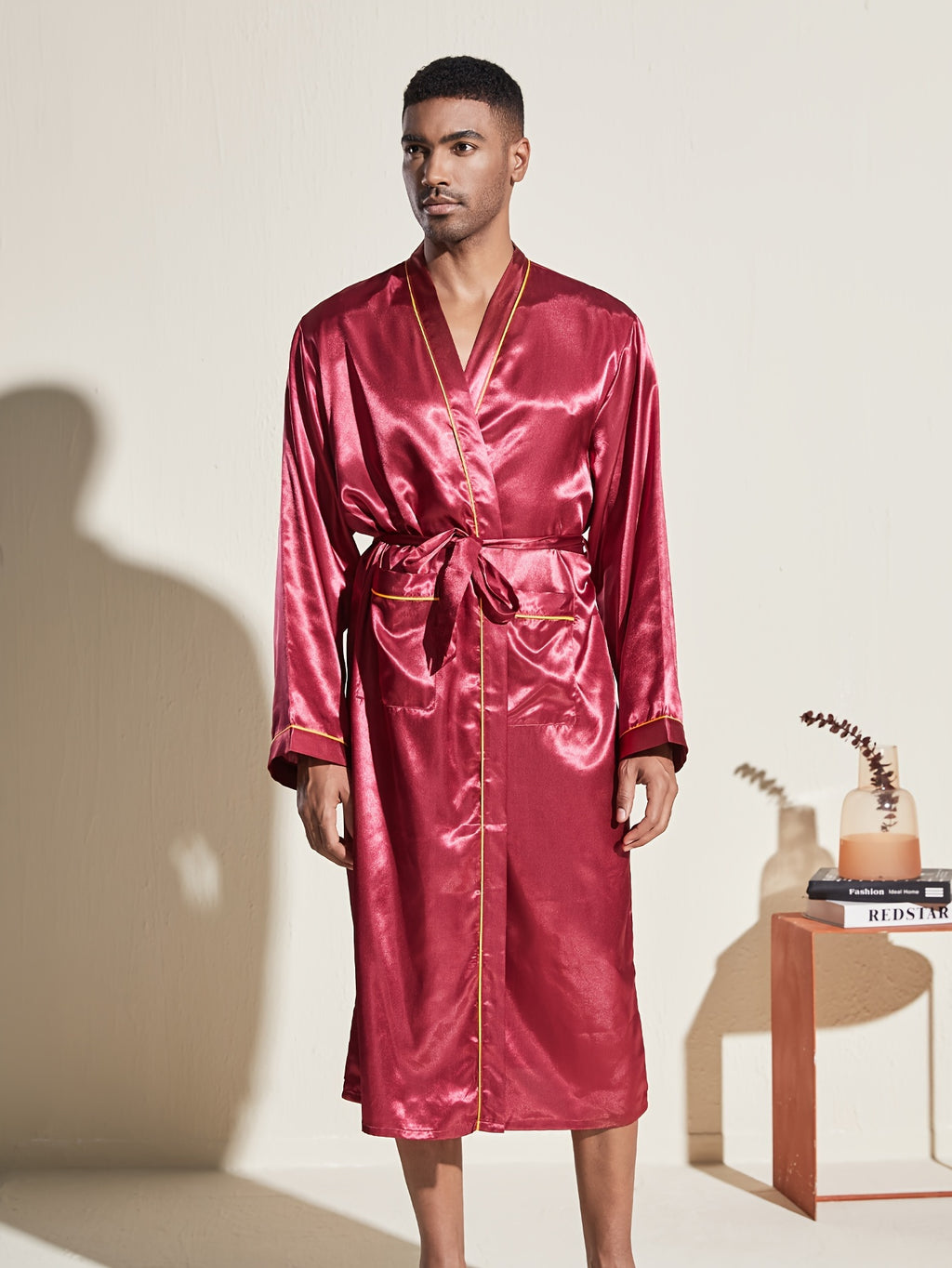 Men's gold trimmed satin dressing gown