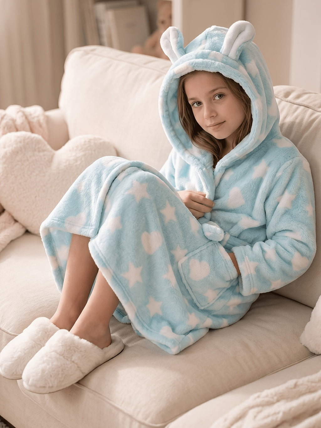 Kids' Fair Isle Christmas hooded fleece dressing gown