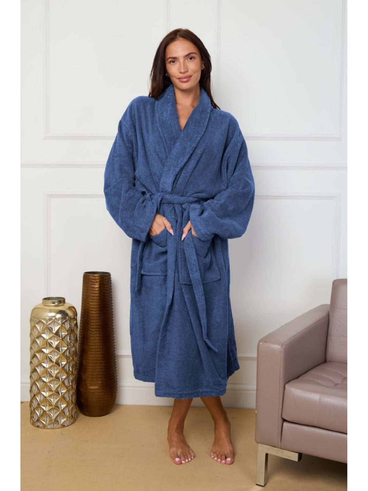 Unisex cotton bathrobe with a shawl collar