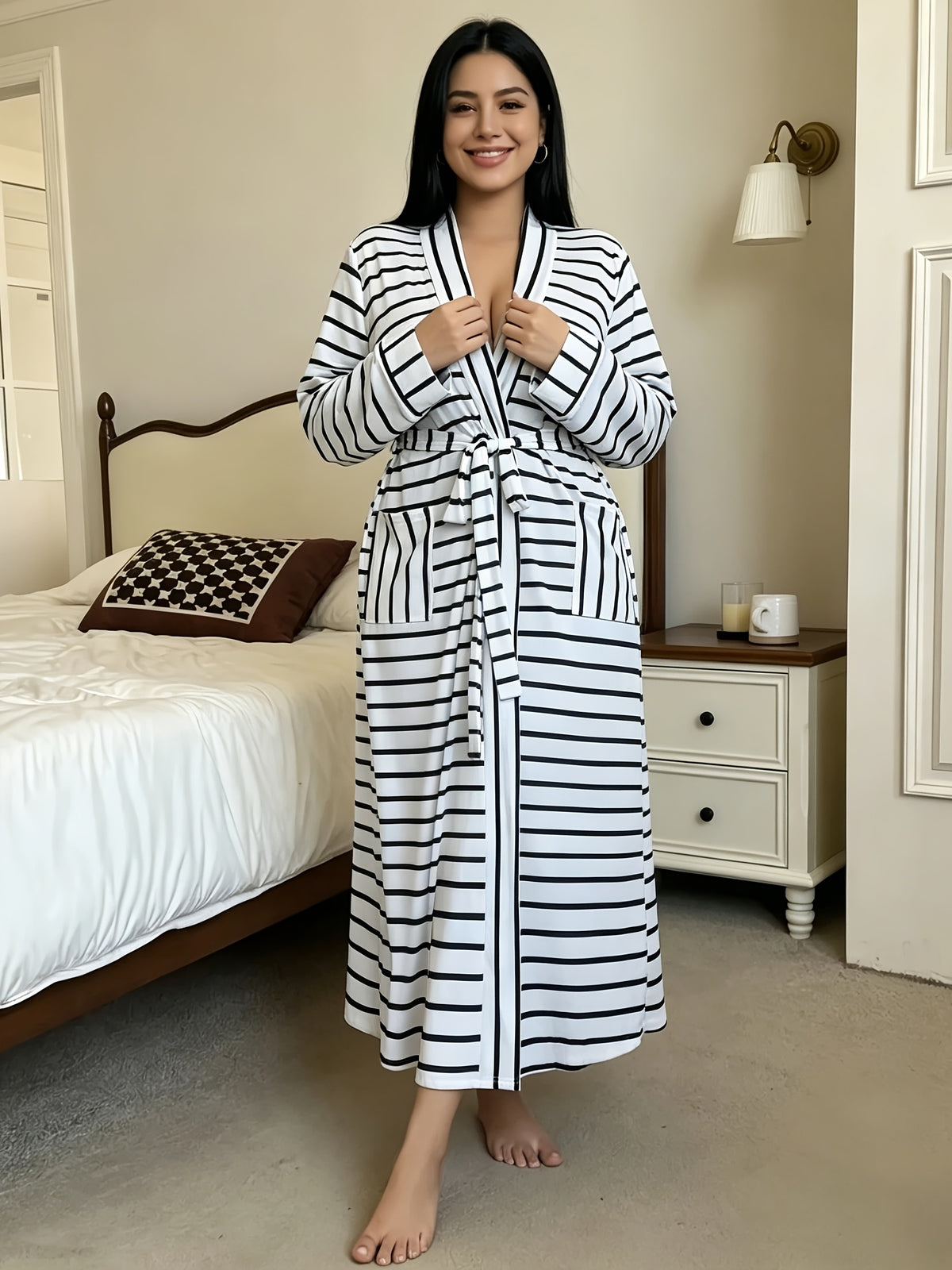 Women's plus size striped dressing gown