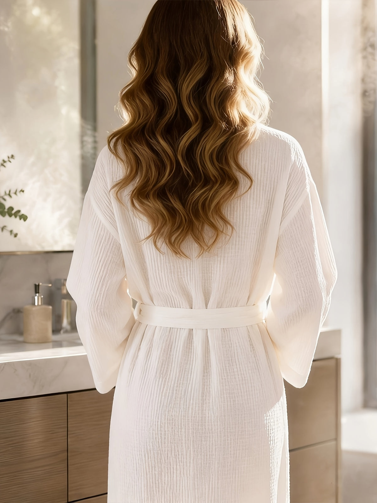 Women's beige long bathrobe