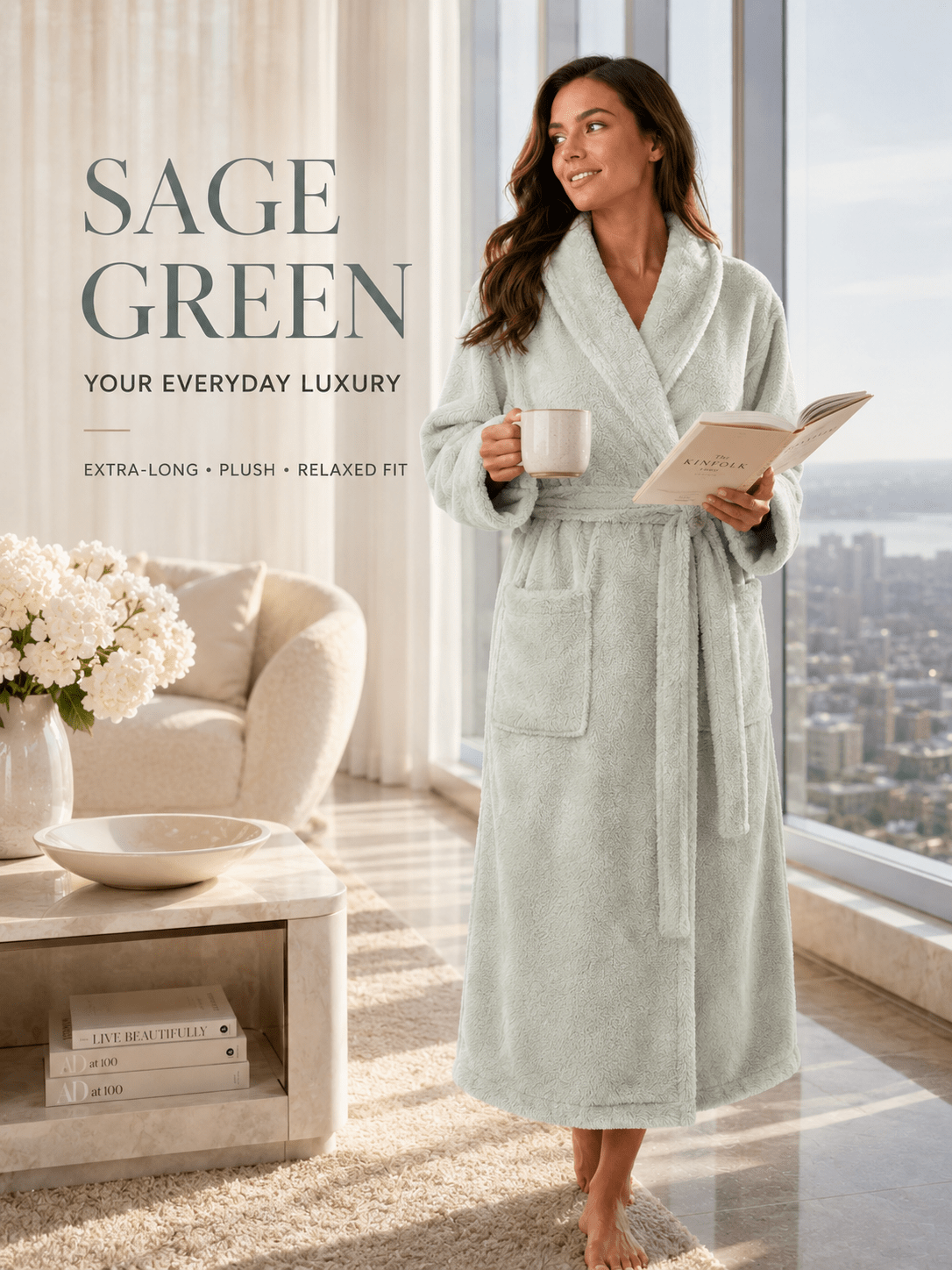 Women's long fleece bathrobe