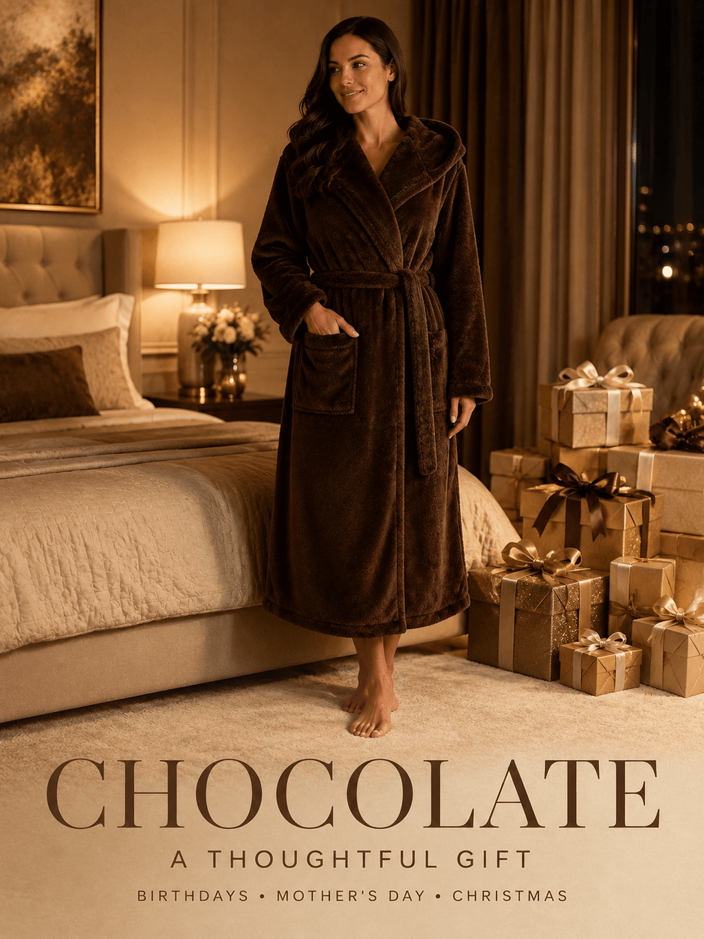 Women's long fleece bathrobe