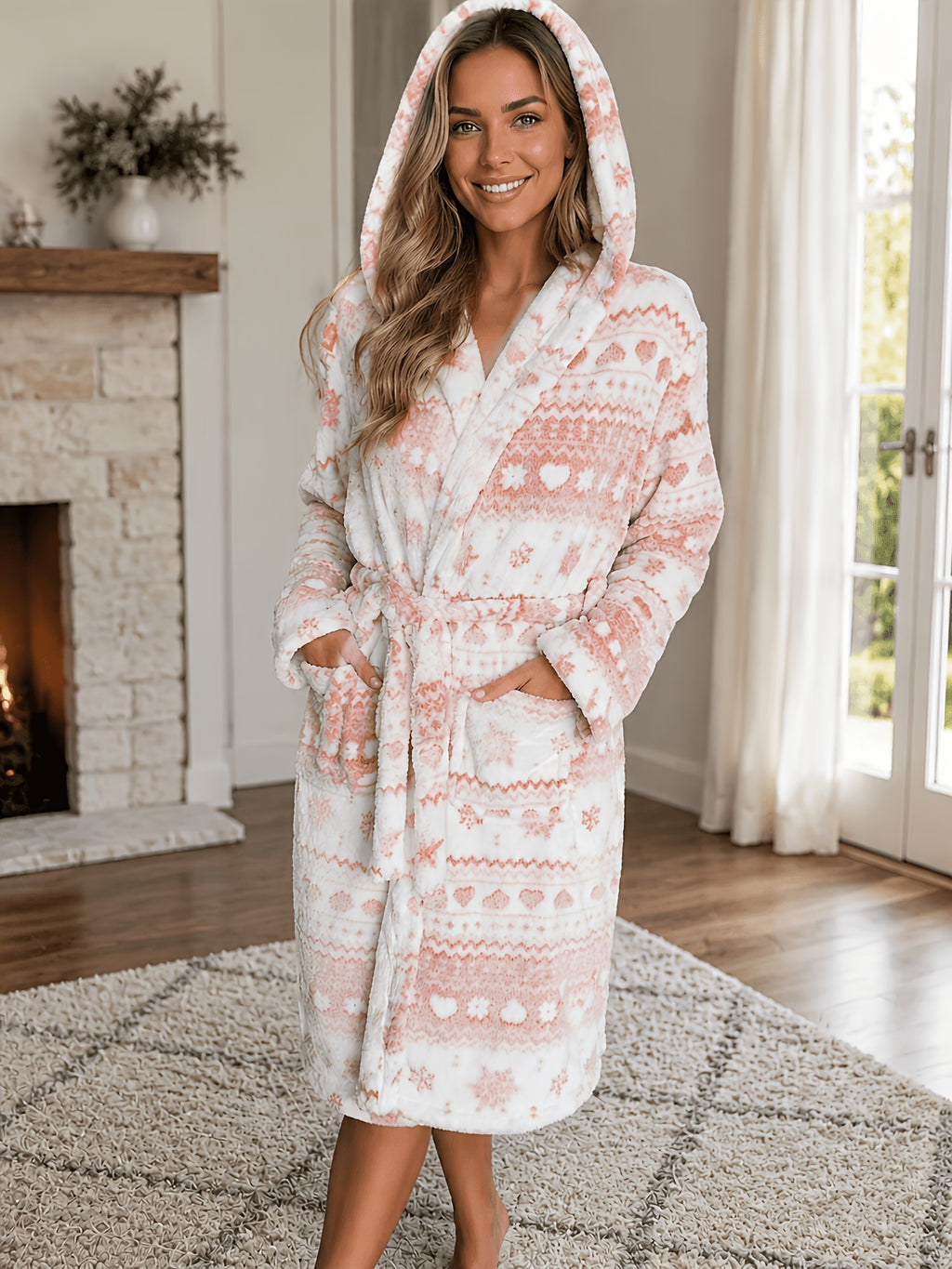 Women's grey flannel hooded dressing gown