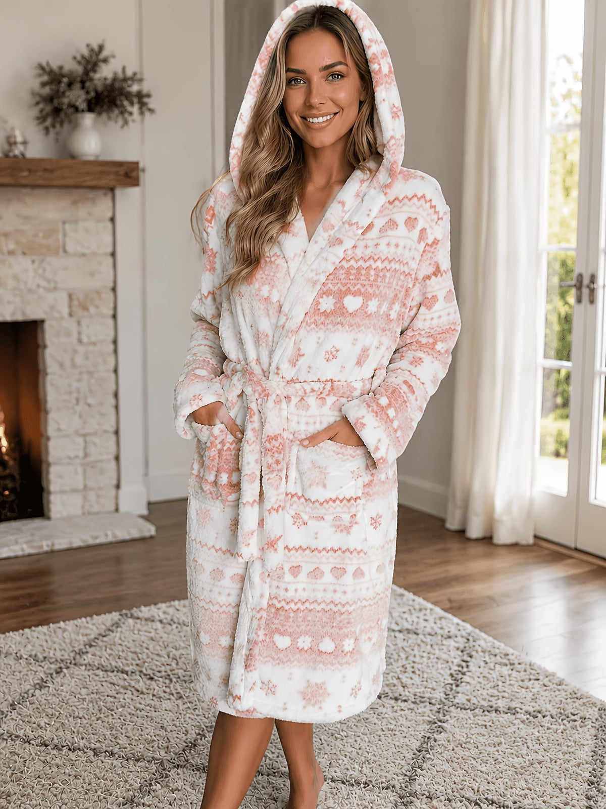 Women's grey flannel hooded dressing gown