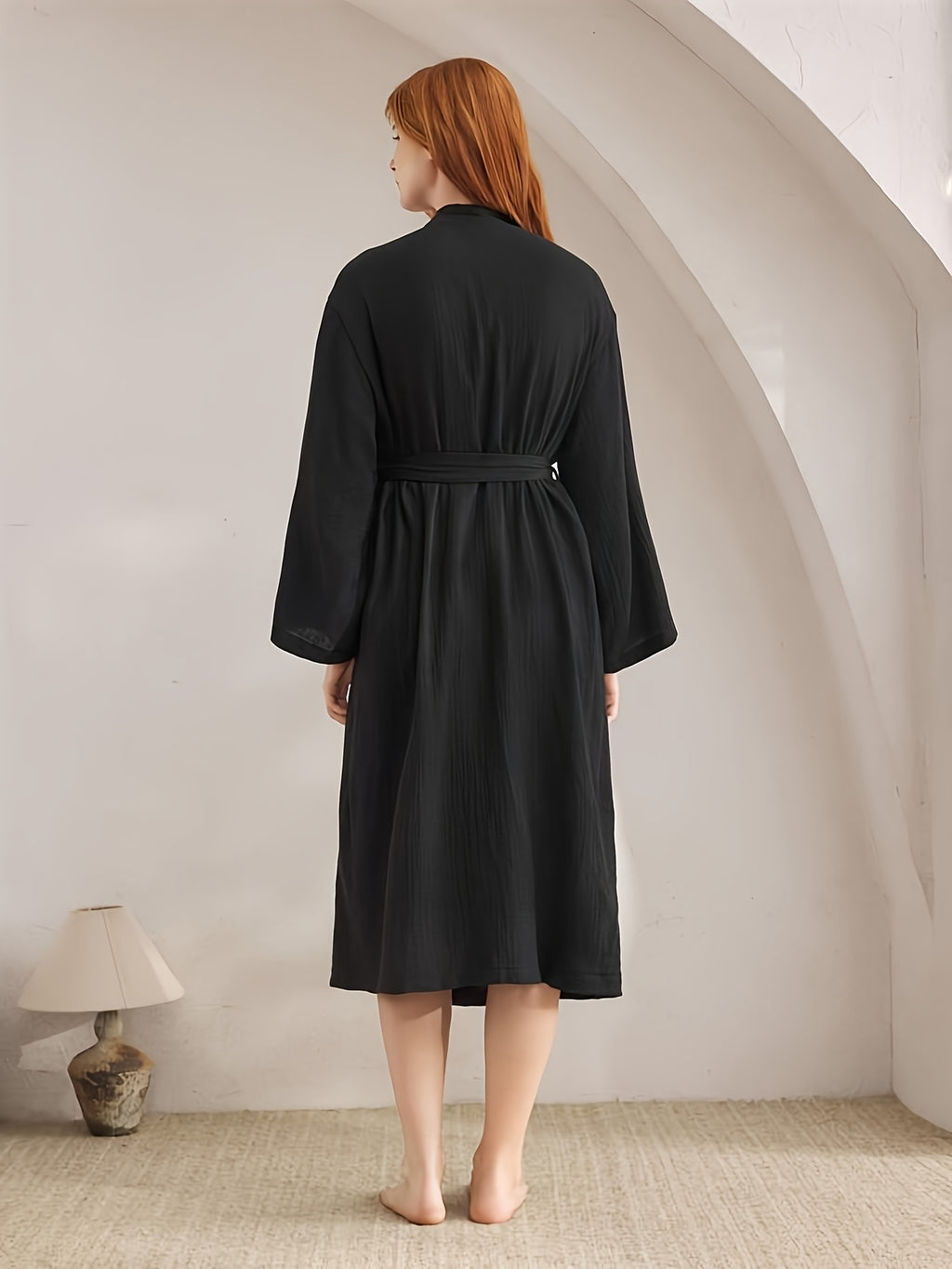 Women's black double layer mesh dressing gown