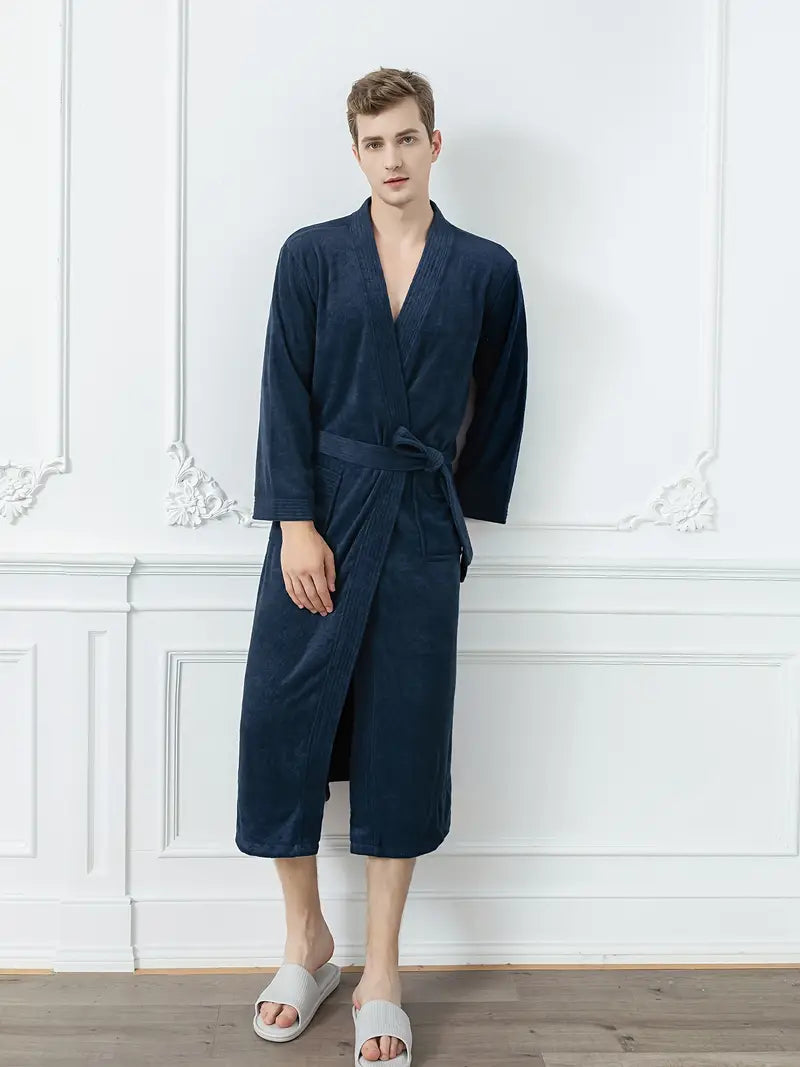 Men's long cotton towel robe