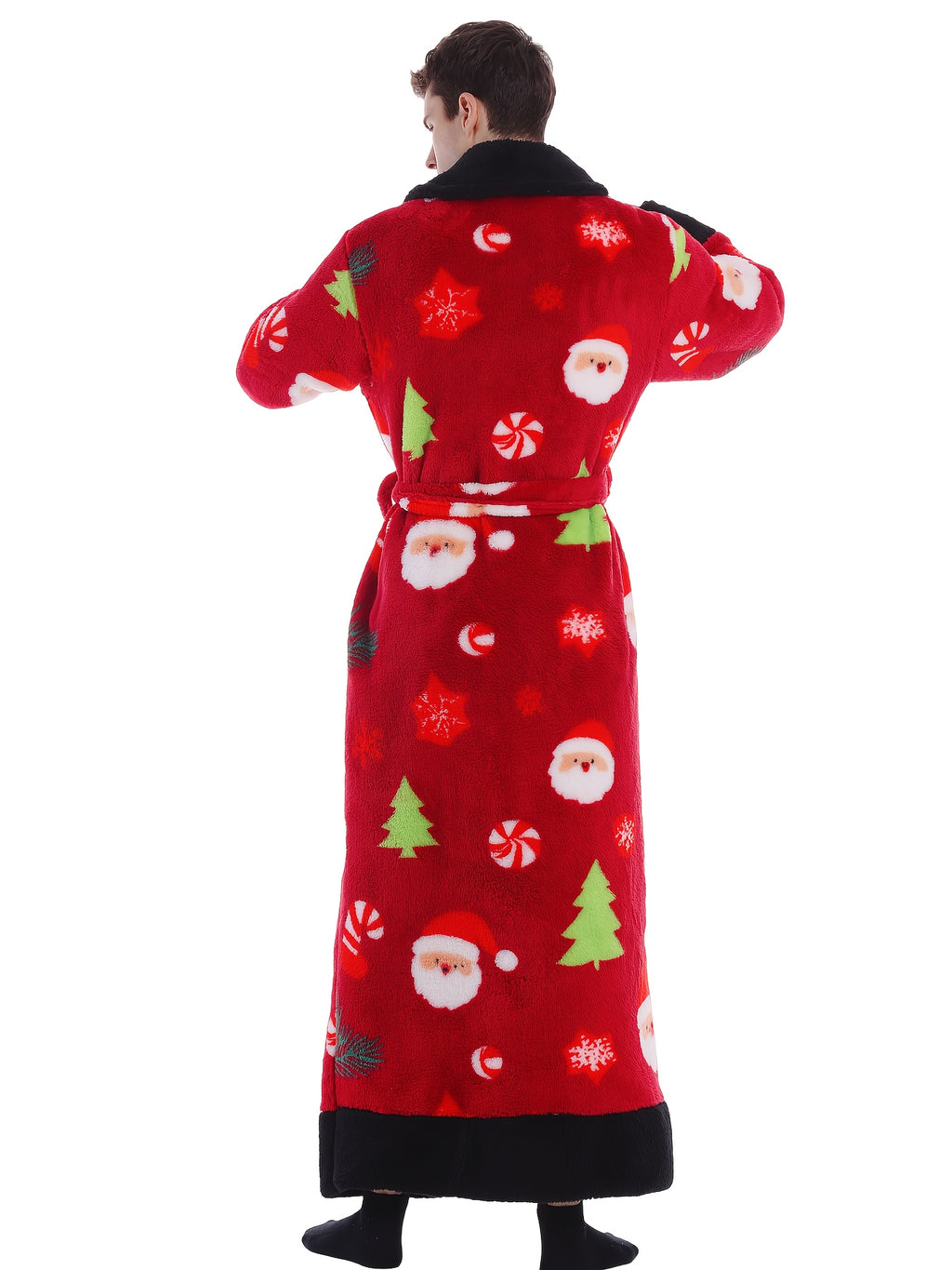 Unisex red Santa print hooded dressing gown