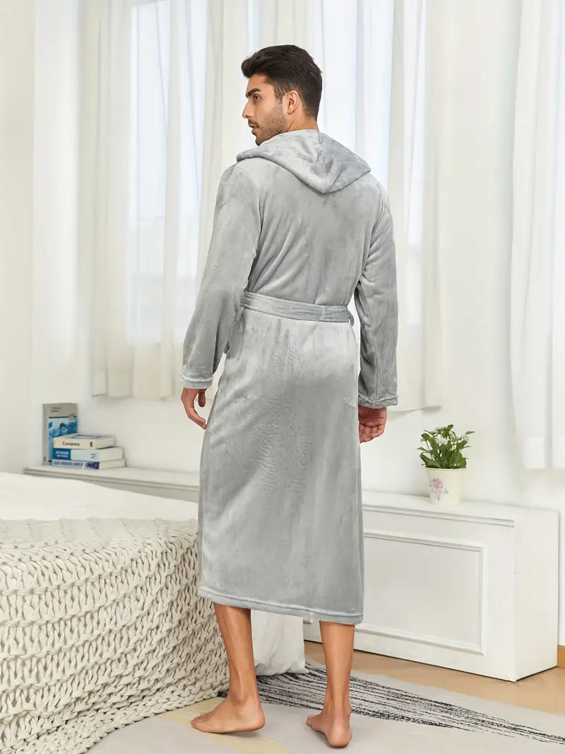 Men's hooded cotton bathrobe