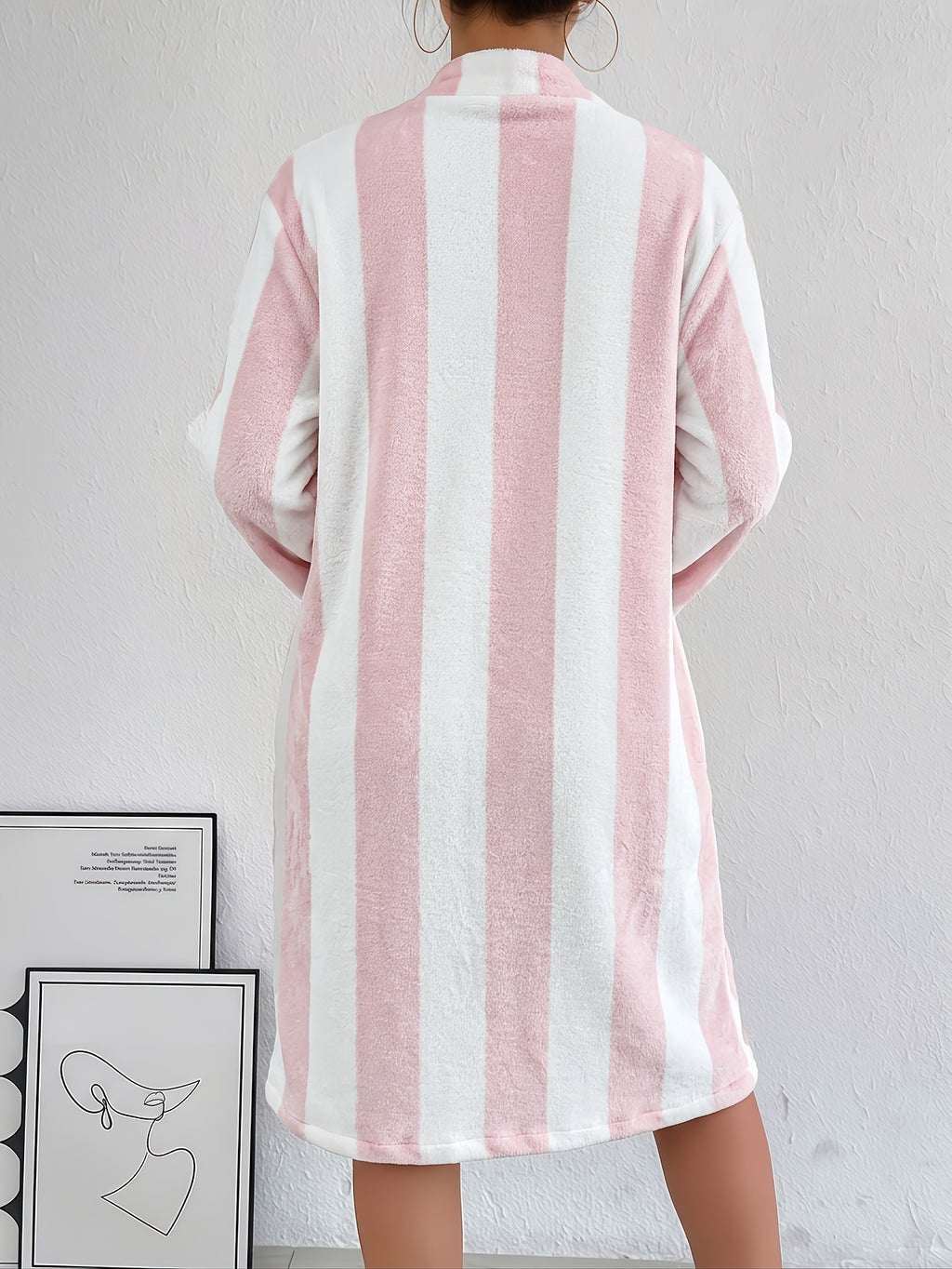 Women's pink striped flannel zip-up dressing gown
