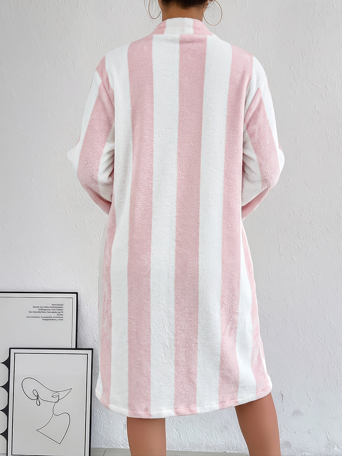 Women's pink striped flannel zip-up dressing gown