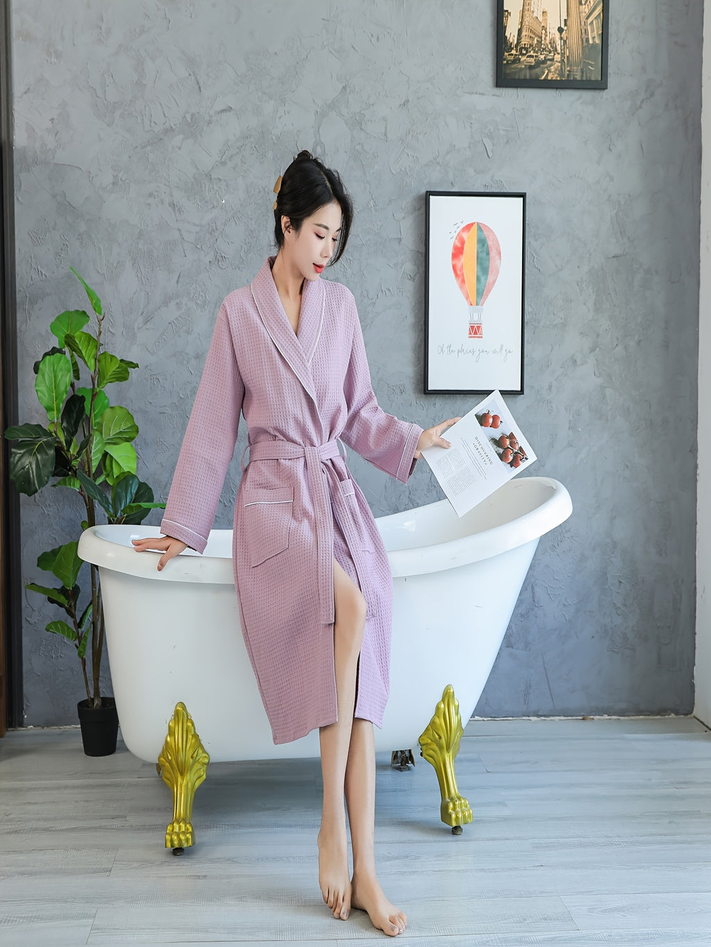 Women's waffle bathrobe