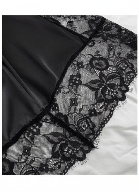Women's black lace dressing gown with a tie belt