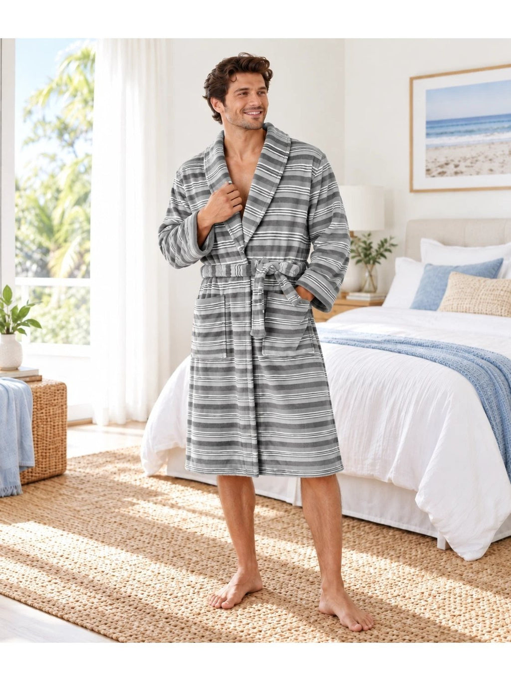 Men's striped bathrobe