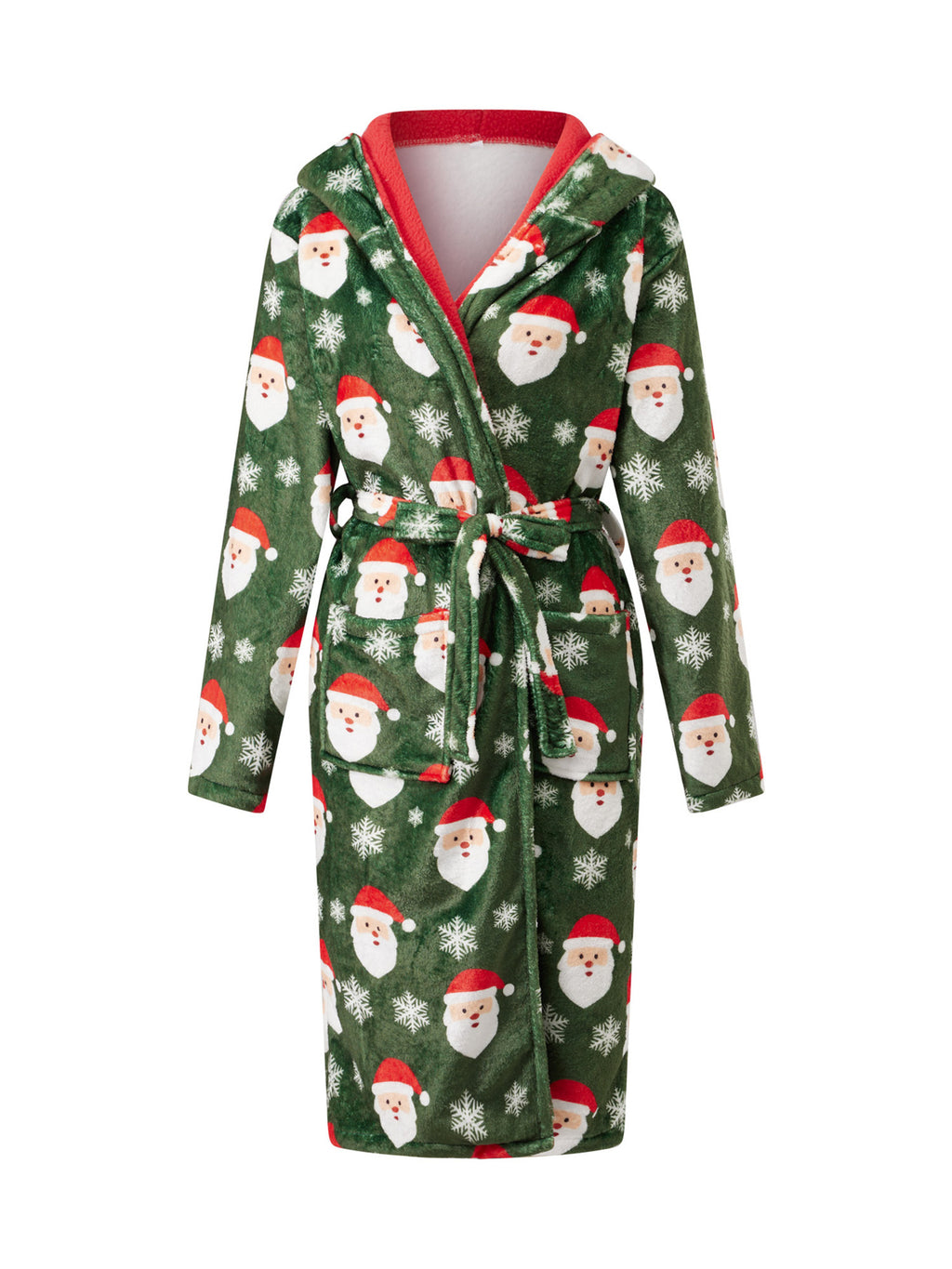 Women's green Santa print fleece dressing gown