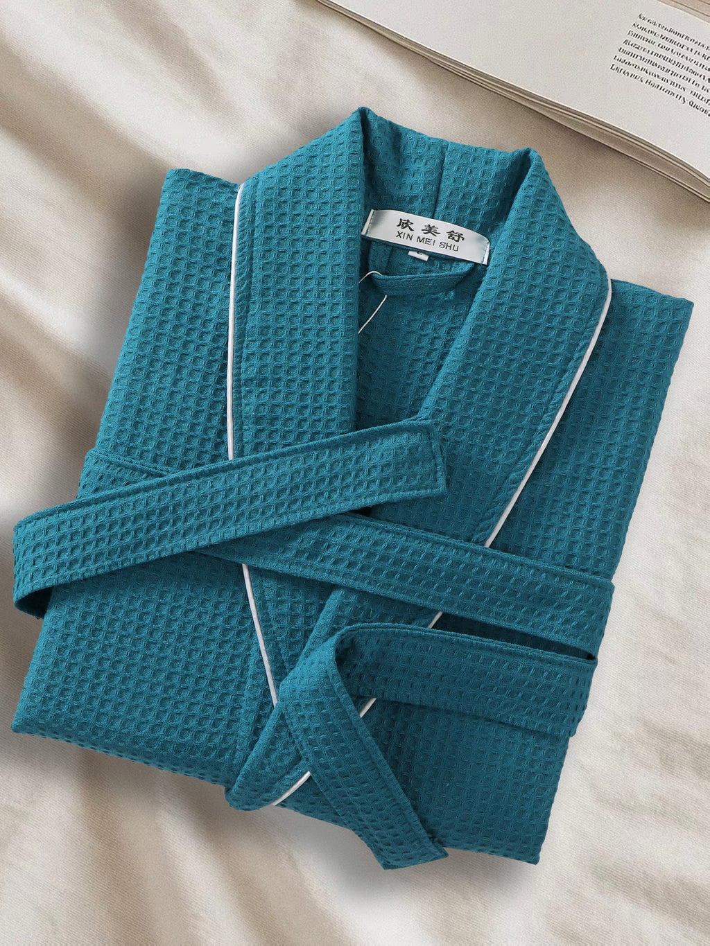Unisex white tartan waffle bathrobe
