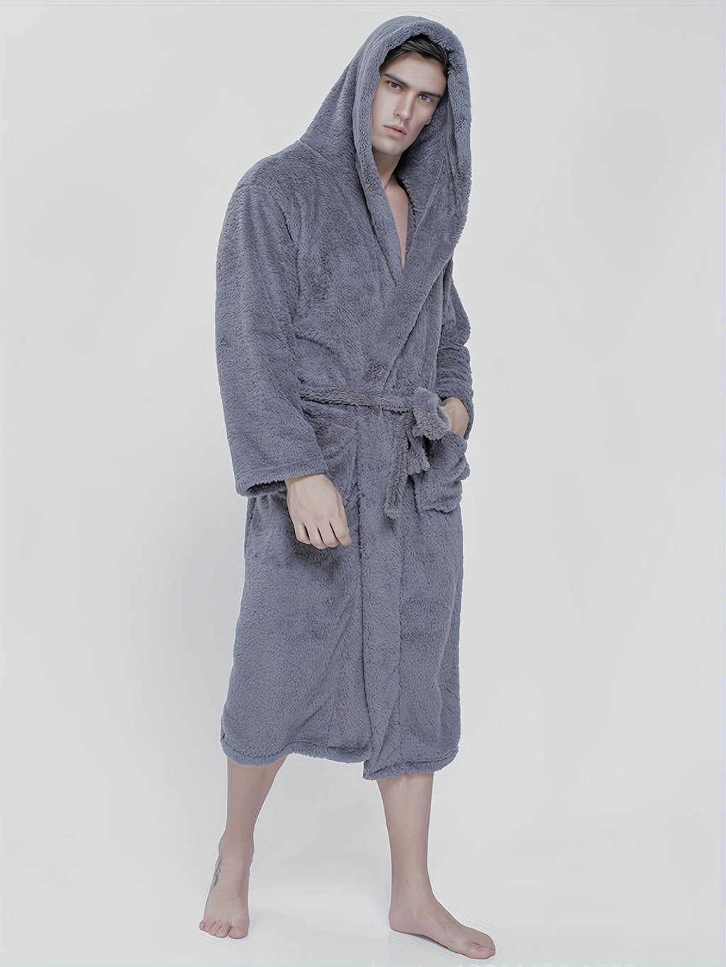 Women's hooded fleece bathrobe, 1-piece set