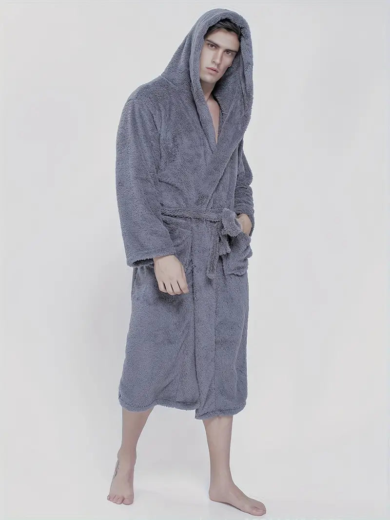 Peignoir avec Capuche Doux et Chaud — coloris gris