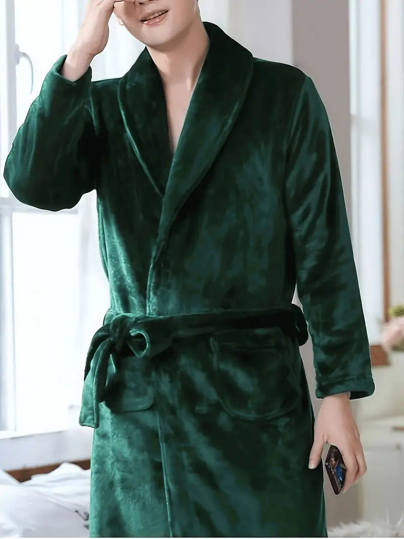 Peignoir polaire homme satin chaud — coloris vert