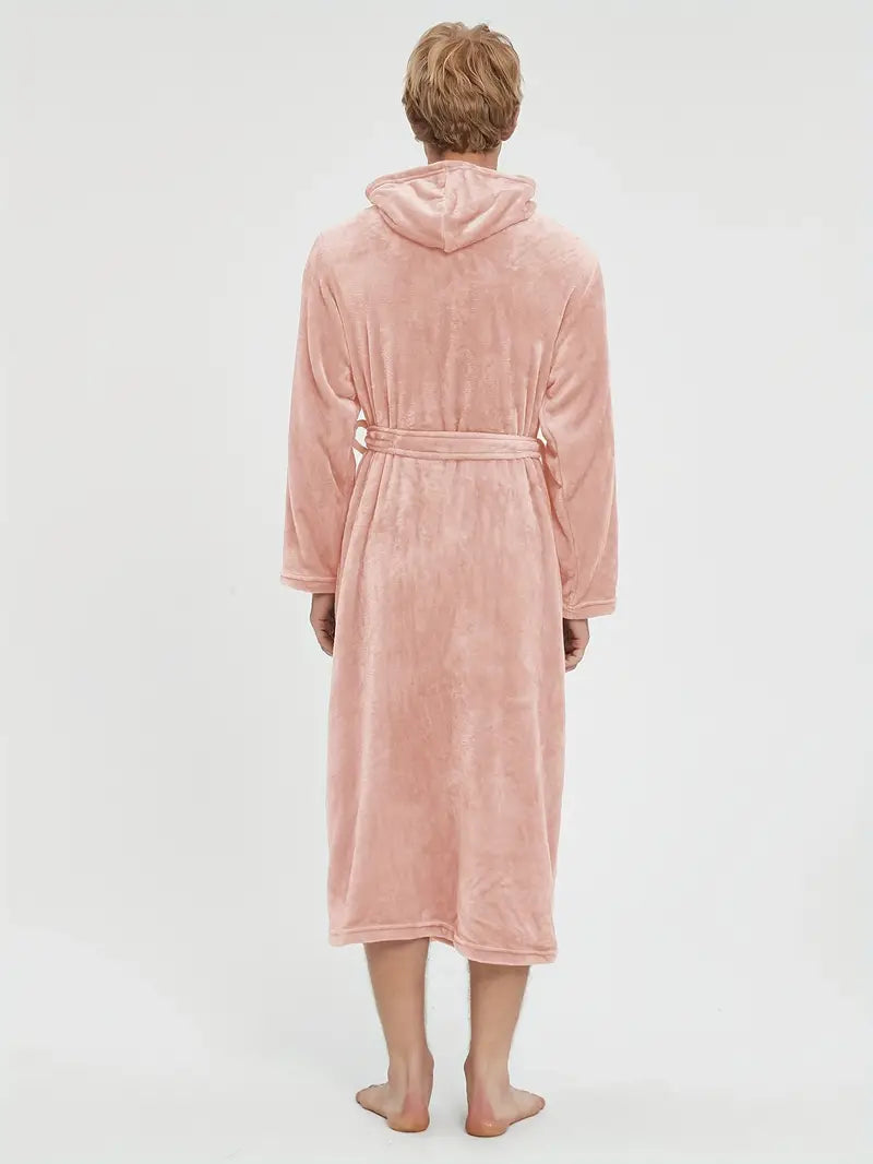 Men's hooded fleece bathrobe, charcoal