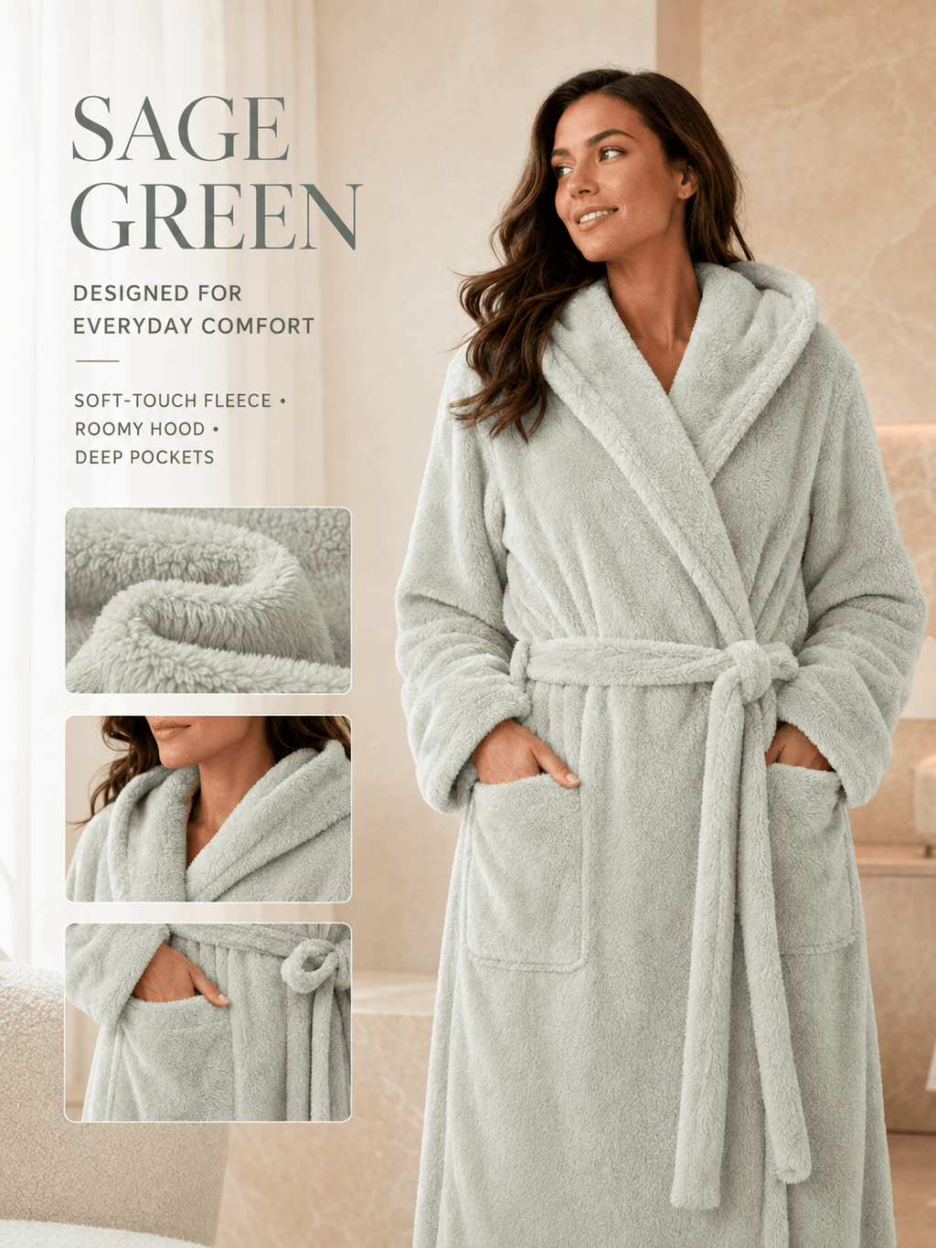 Women's long fleece bathrobe