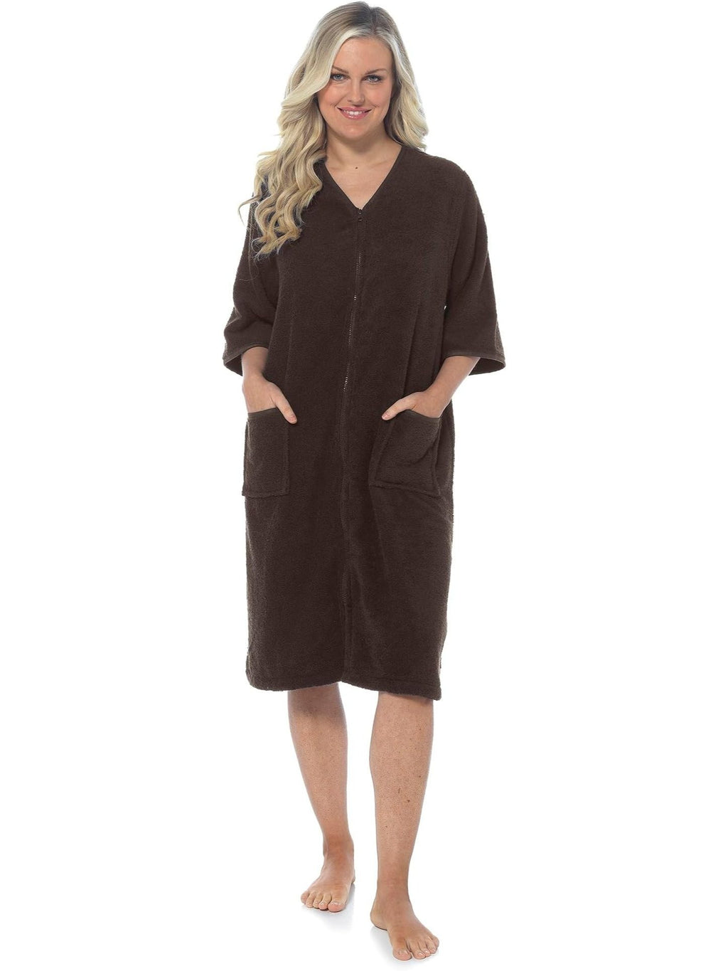 Women's zip-up towelling wrap dressing gown