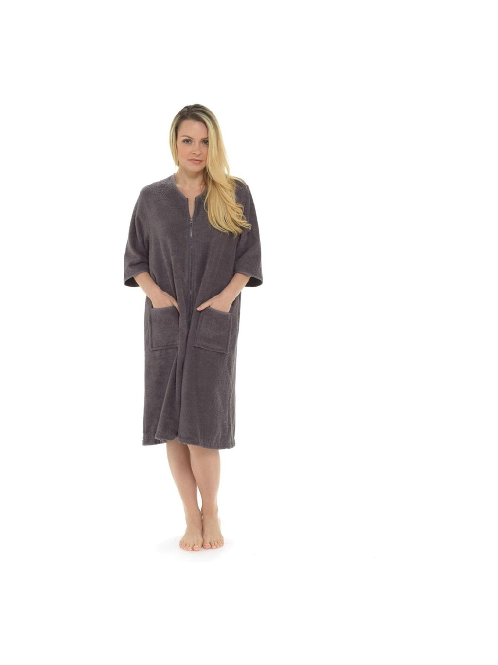 Women's zip-up towelling wrap dressing gown