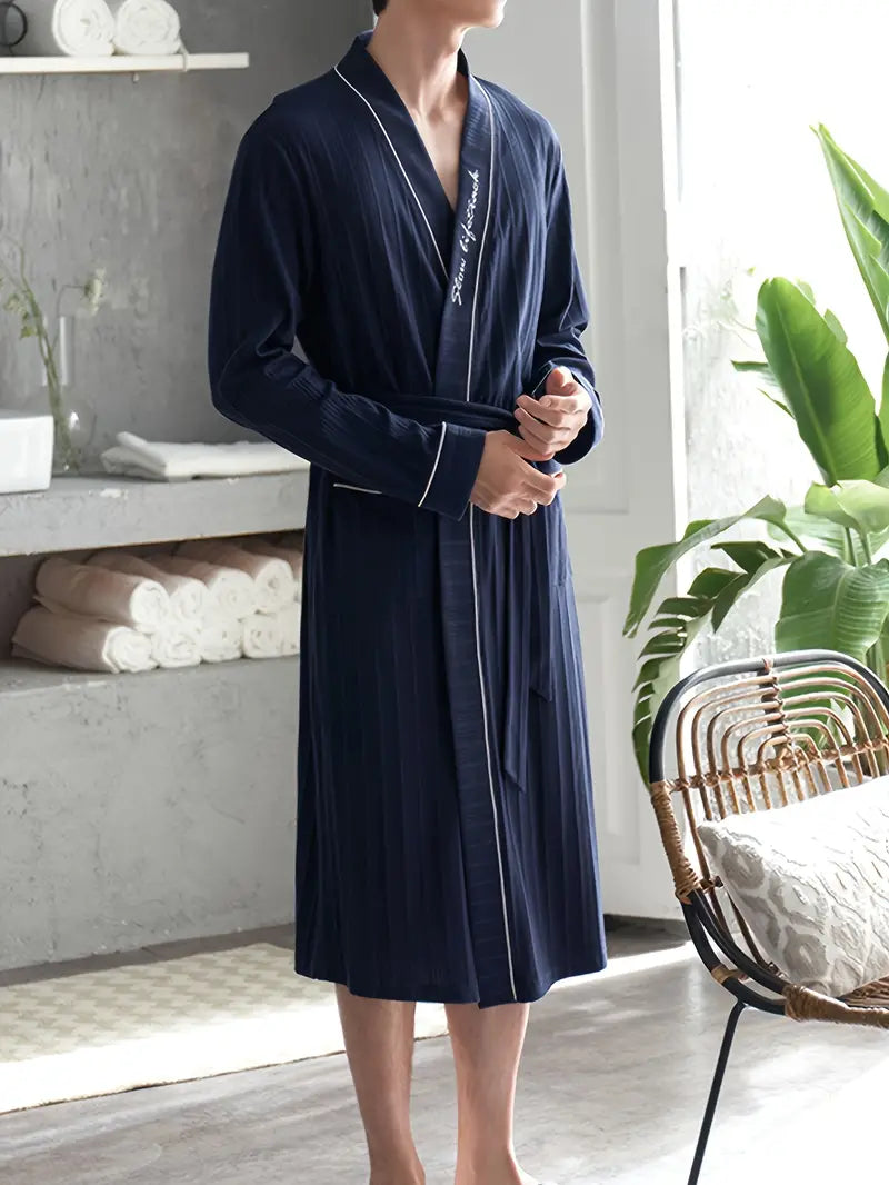 Men's navy cotton kimono robe
