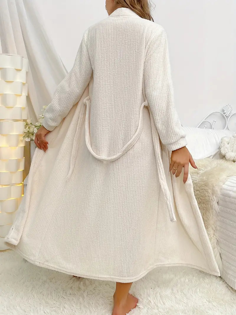 Women's long belted towelling bathrobe