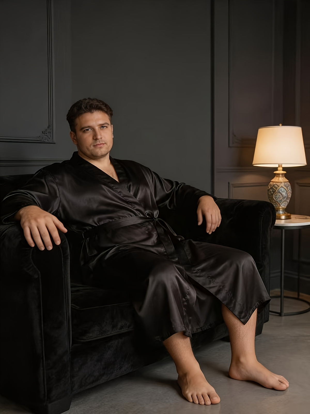 Men's white satin dressing gown