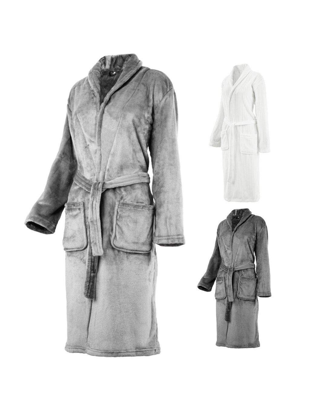 Unisex grey long towelling bathrobe