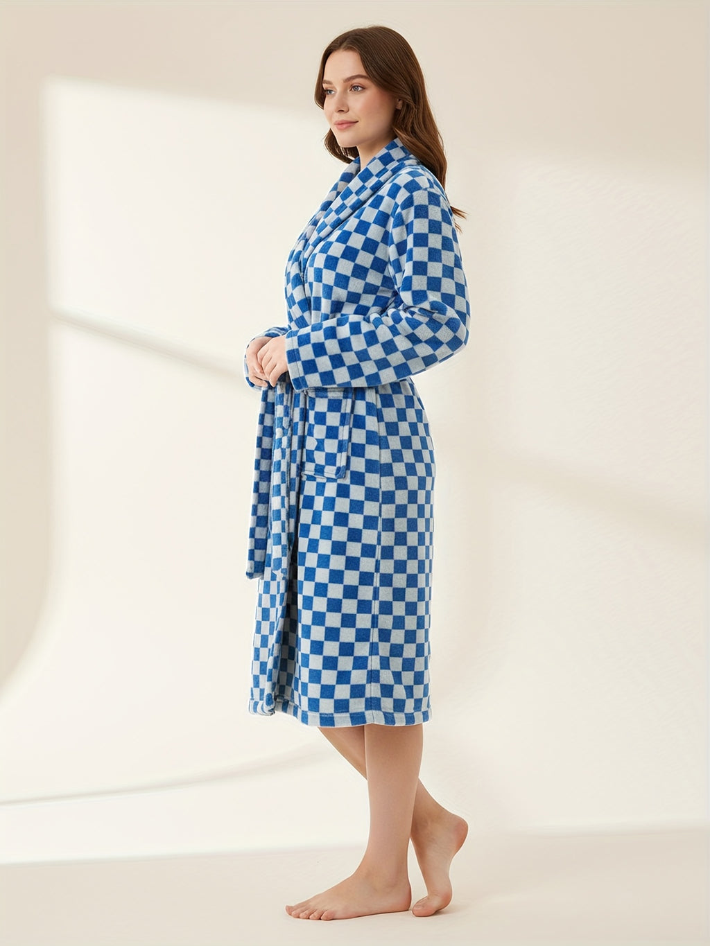 Women's long tartan bathrobe
